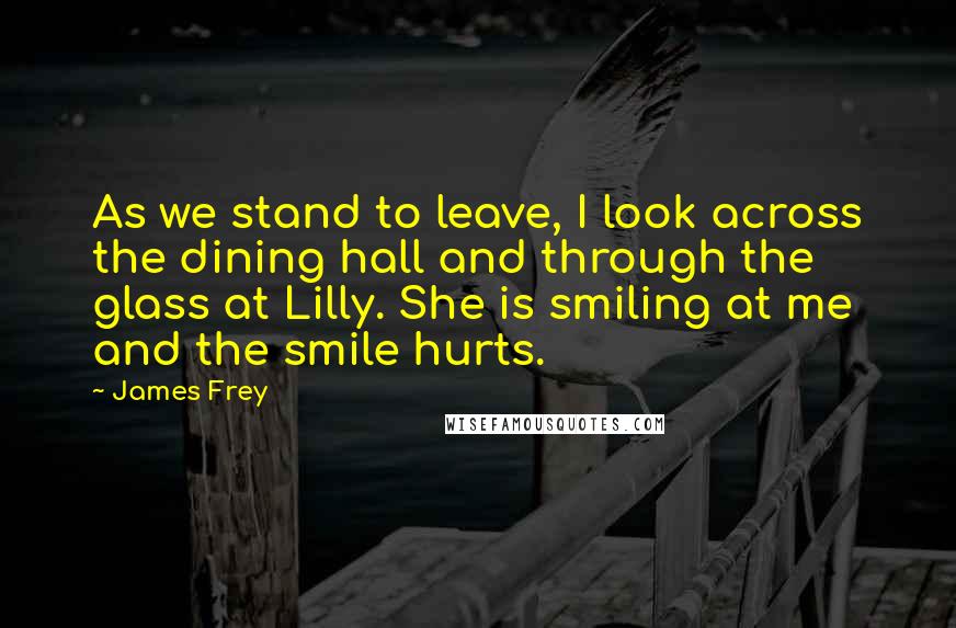 James Frey Quotes: As we stand to leave, I look across the dining hall and through the glass at Lilly. She is smiling at me and the smile hurts.