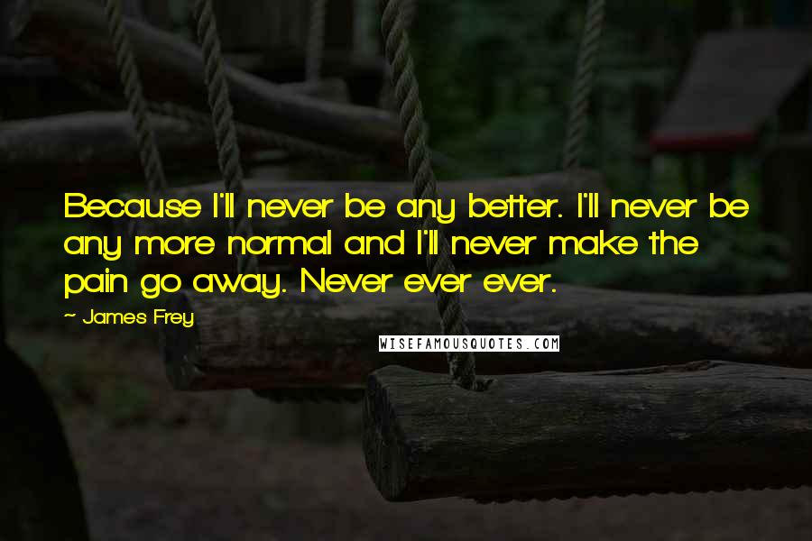 James Frey Quotes: Because I'll never be any better. I'll never be any more normal and I'll never make the pain go away. Never ever ever.