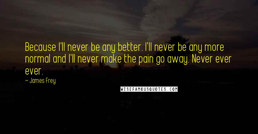 James Frey Quotes: Because I'll never be any better. I'll never be any more normal and I'll never make the pain go away. Never ever ever.