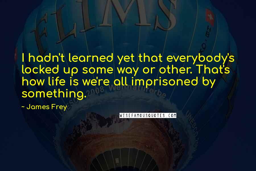 James Frey Quotes: I hadn't learned yet that everybody's locked up some way or other. That's how life is we're all imprisoned by something.