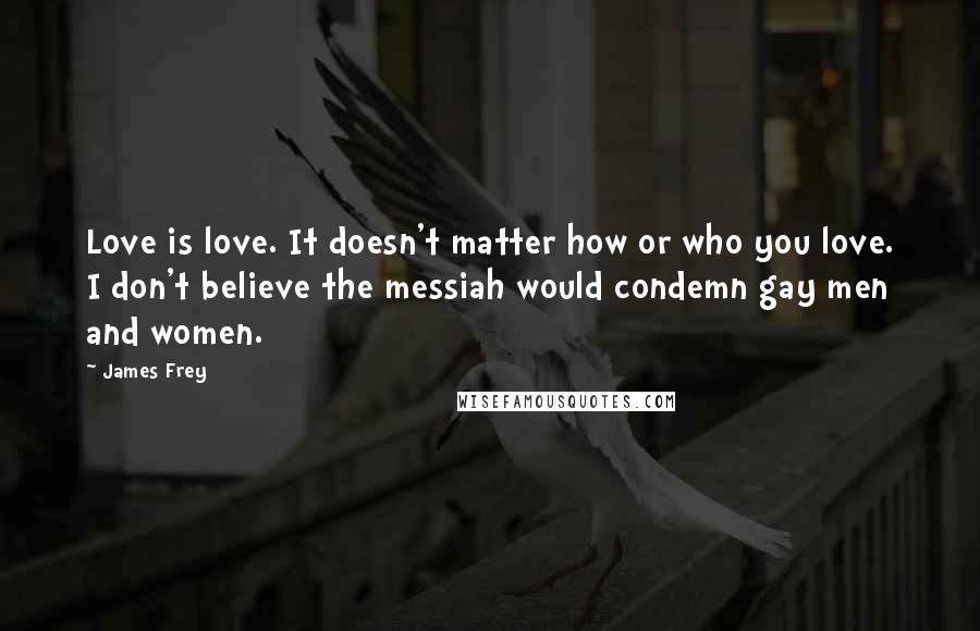 James Frey Quotes: Love is love. It doesn't matter how or who you love. I don't believe the messiah would condemn gay men and women.