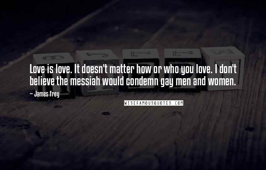 James Frey Quotes: Love is love. It doesn't matter how or who you love. I don't believe the messiah would condemn gay men and women.