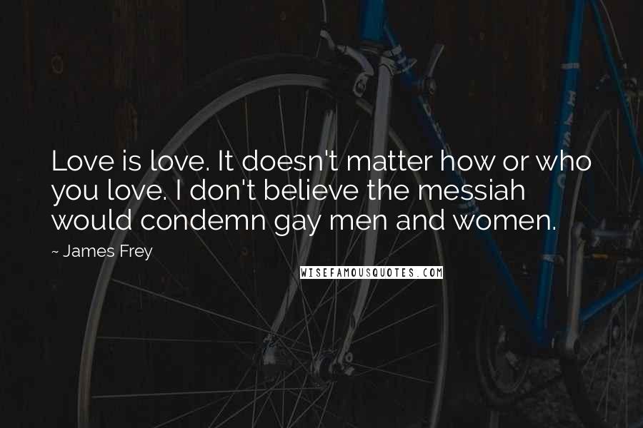 James Frey Quotes: Love is love. It doesn't matter how or who you love. I don't believe the messiah would condemn gay men and women.