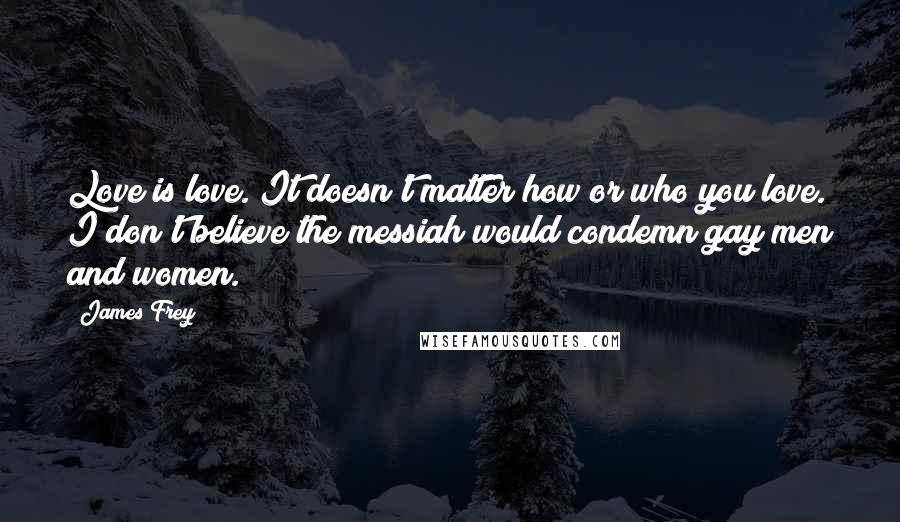 James Frey Quotes: Love is love. It doesn't matter how or who you love. I don't believe the messiah would condemn gay men and women.