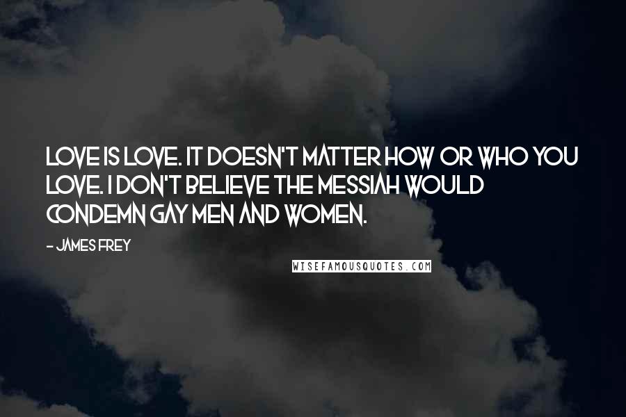 James Frey Quotes: Love is love. It doesn't matter how or who you love. I don't believe the messiah would condemn gay men and women.