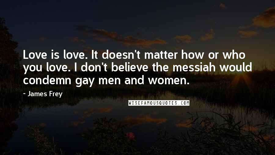 James Frey Quotes: Love is love. It doesn't matter how or who you love. I don't believe the messiah would condemn gay men and women.