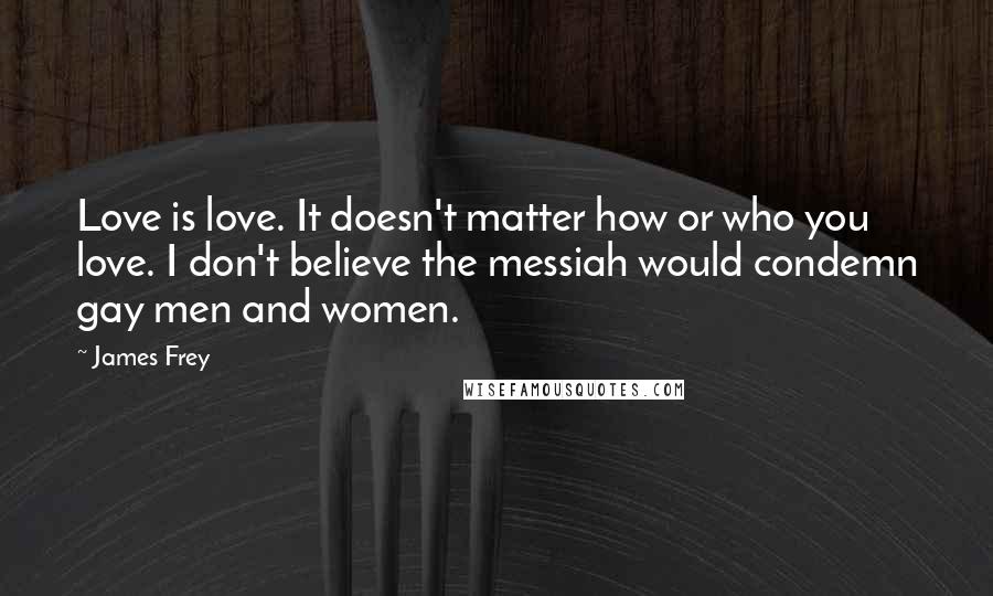 James Frey Quotes: Love is love. It doesn't matter how or who you love. I don't believe the messiah would condemn gay men and women.