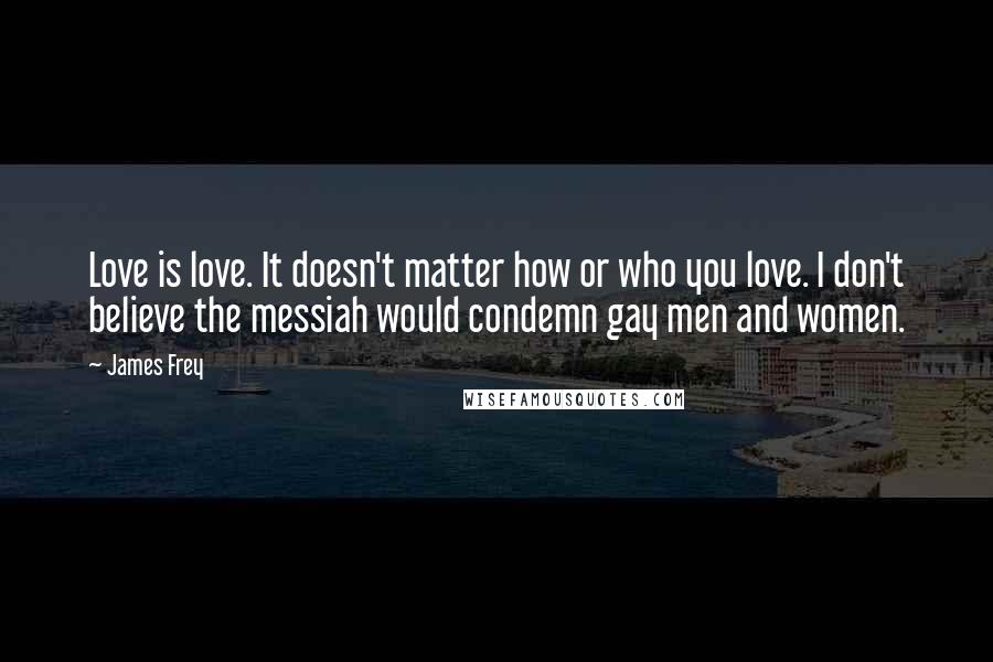 James Frey Quotes: Love is love. It doesn't matter how or who you love. I don't believe the messiah would condemn gay men and women.