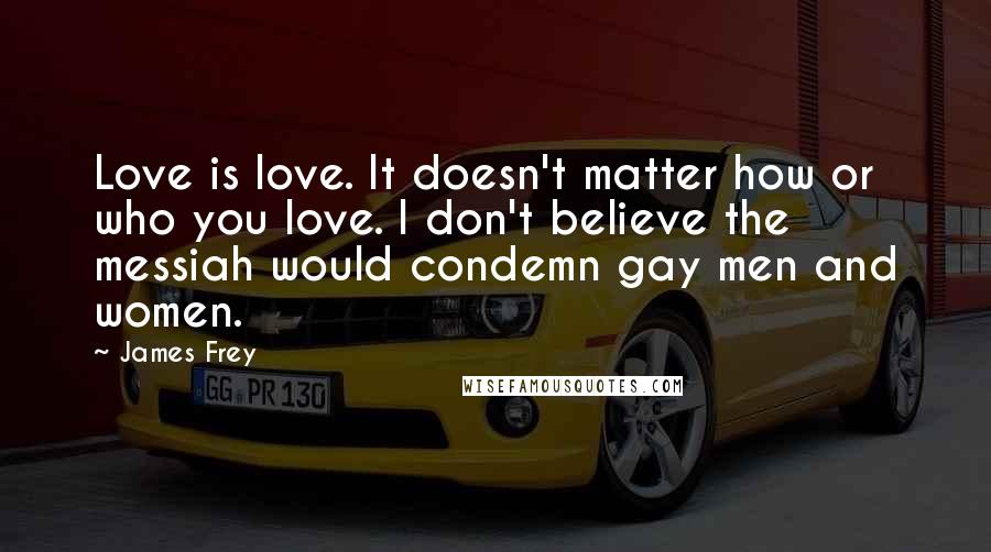 James Frey Quotes: Love is love. It doesn't matter how or who you love. I don't believe the messiah would condemn gay men and women.