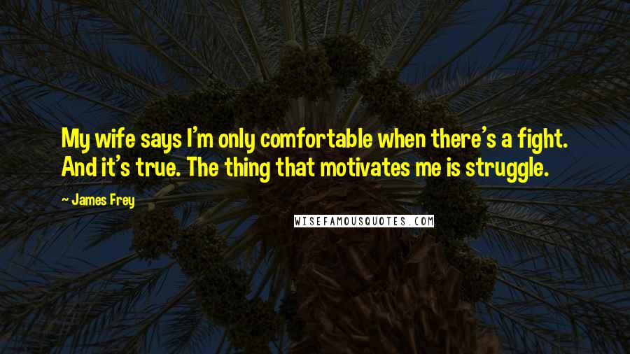 James Frey Quotes: My wife says I'm only comfortable when there's a fight. And it's true. The thing that motivates me is struggle.