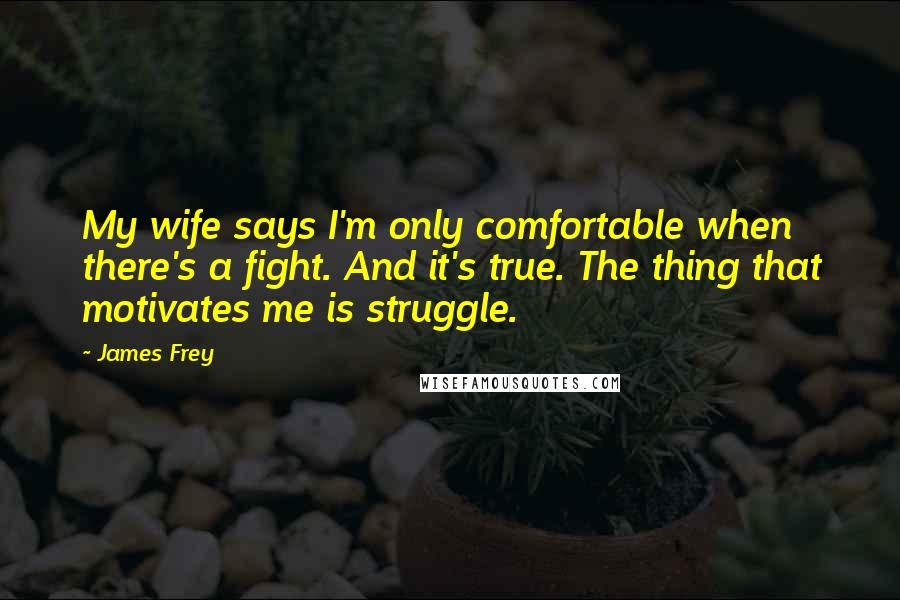 James Frey Quotes: My wife says I'm only comfortable when there's a fight. And it's true. The thing that motivates me is struggle.