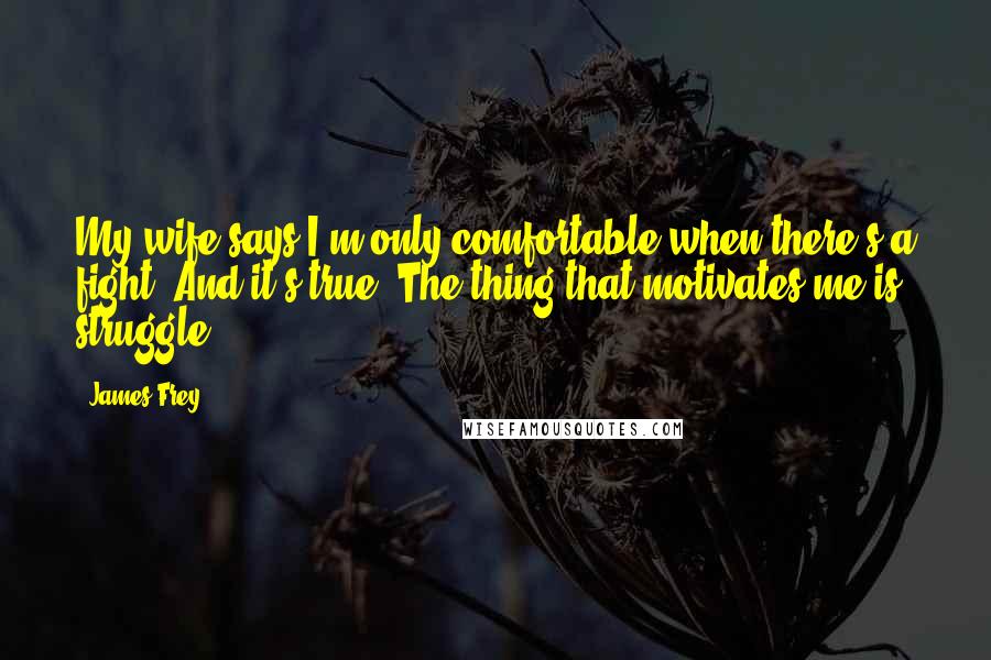 James Frey Quotes: My wife says I'm only comfortable when there's a fight. And it's true. The thing that motivates me is struggle.