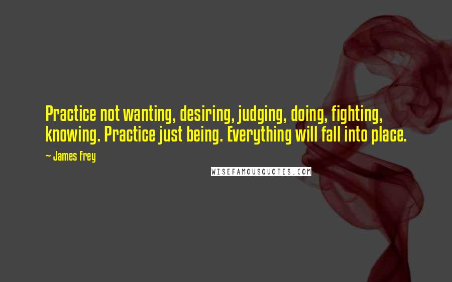 James Frey Quotes: Practice not wanting, desiring, judging, doing, fighting, knowing. Practice just being. Everything will fall into place.