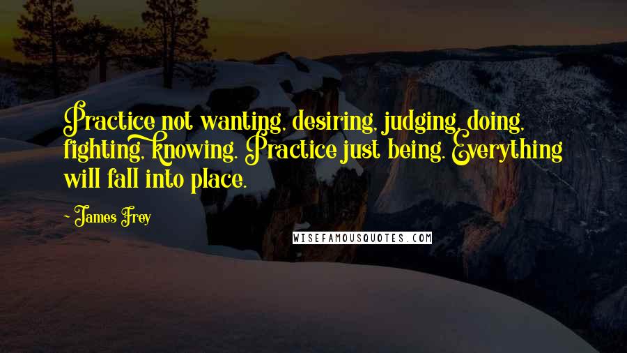 James Frey Quotes: Practice not wanting, desiring, judging, doing, fighting, knowing. Practice just being. Everything will fall into place.