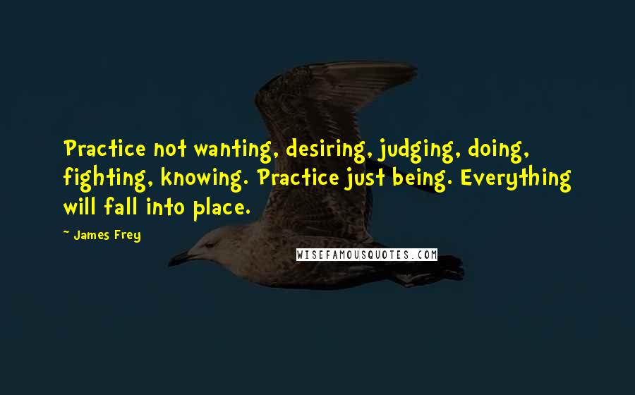 James Frey Quotes: Practice not wanting, desiring, judging, doing, fighting, knowing. Practice just being. Everything will fall into place.