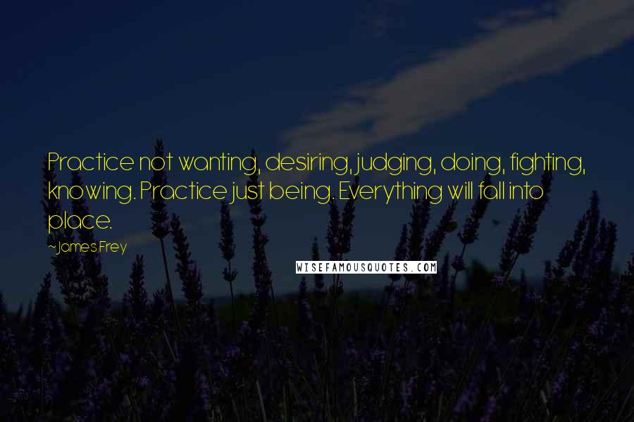 James Frey Quotes: Practice not wanting, desiring, judging, doing, fighting, knowing. Practice just being. Everything will fall into place.