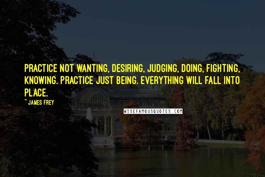 James Frey Quotes: Practice not wanting, desiring, judging, doing, fighting, knowing. Practice just being. Everything will fall into place.