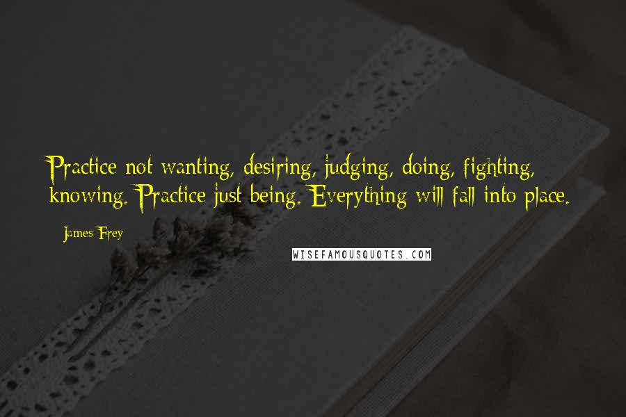 James Frey Quotes: Practice not wanting, desiring, judging, doing, fighting, knowing. Practice just being. Everything will fall into place.