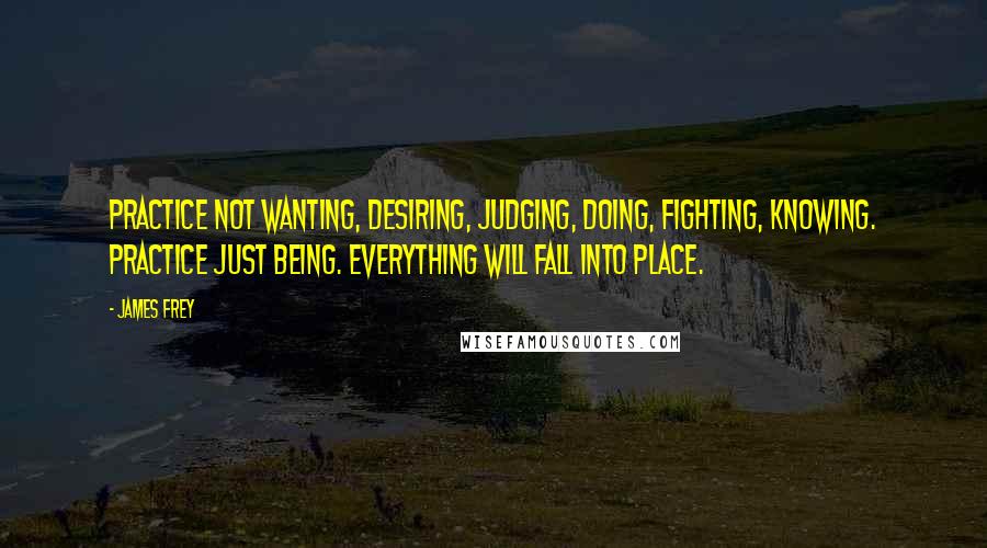 James Frey Quotes: Practice not wanting, desiring, judging, doing, fighting, knowing. Practice just being. Everything will fall into place.