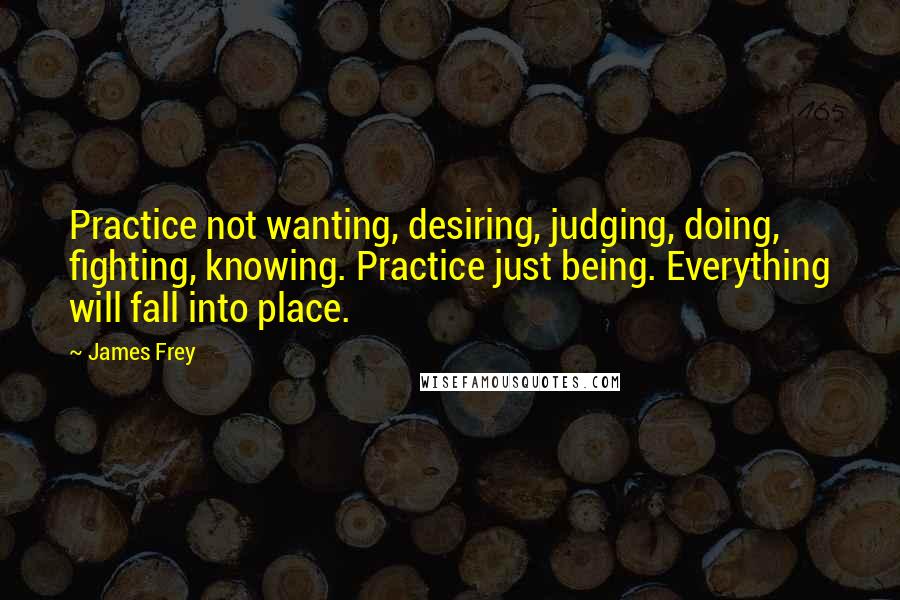 James Frey Quotes: Practice not wanting, desiring, judging, doing, fighting, knowing. Practice just being. Everything will fall into place.