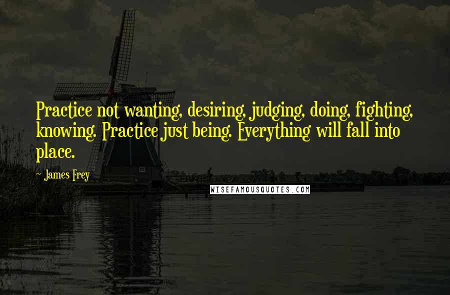 James Frey Quotes: Practice not wanting, desiring, judging, doing, fighting, knowing. Practice just being. Everything will fall into place.