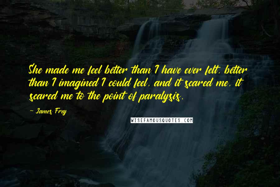 James Frey Quotes: She made me feel better than I have ever felt, better than I imagined I could feel, and it scared me, it scared me to the point of paralysis.