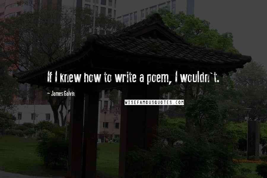 James Galvin Quotes: If I knew how to write a poem, I wouldn't.