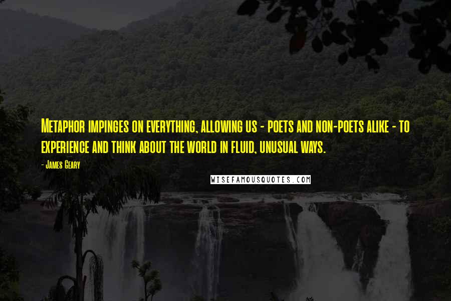 James Geary Quotes: Metaphor impinges on everything, allowing us - poets and non-poets alike - to experience and think about the world in fluid, unusual ways.