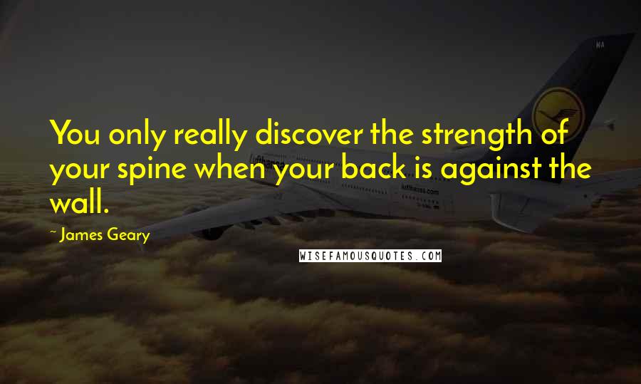 James Geary Quotes: You only really discover the strength of your spine when your back is against the wall.