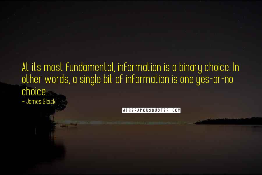 James Gleick Quotes: At its most fundamental, information is a binary choice. In other words, a single bit of information is one yes-or-no choice.