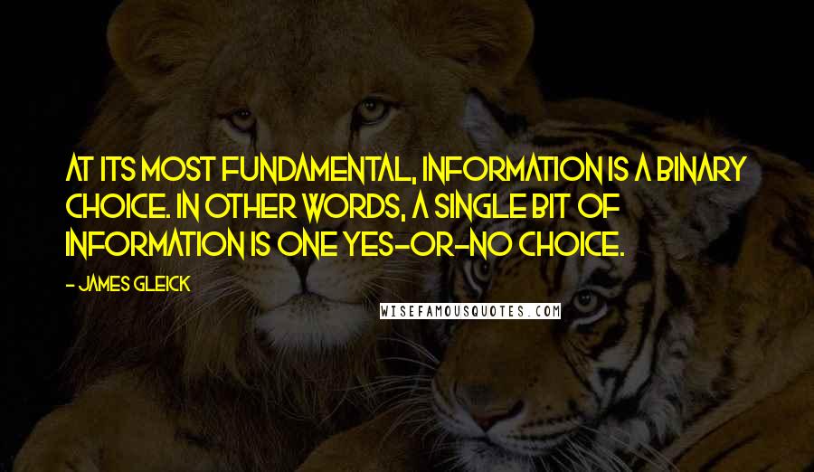 James Gleick Quotes: At its most fundamental, information is a binary choice. In other words, a single bit of information is one yes-or-no choice.