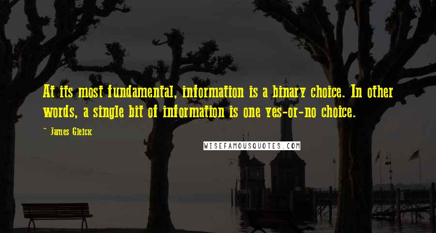 James Gleick Quotes: At its most fundamental, information is a binary choice. In other words, a single bit of information is one yes-or-no choice.