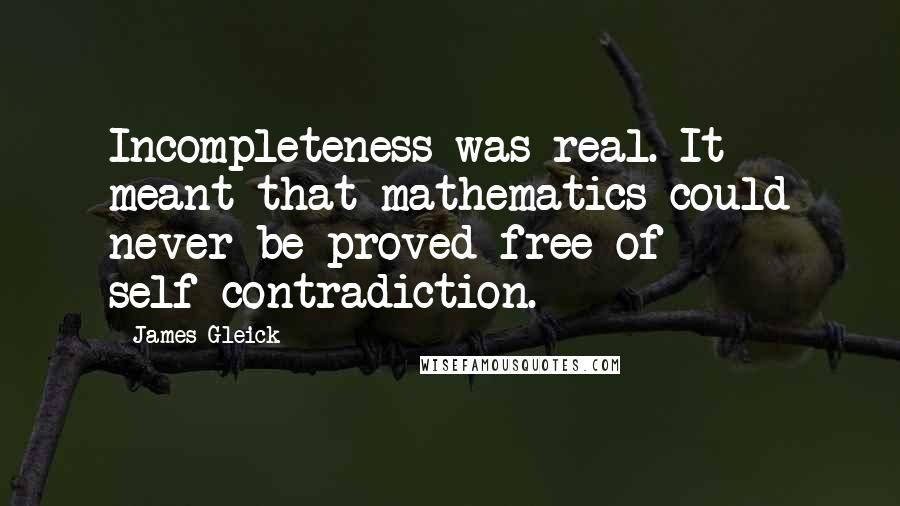 James Gleick Quotes: Incompleteness was real. It meant that mathematics could never be proved free of self-contradiction.