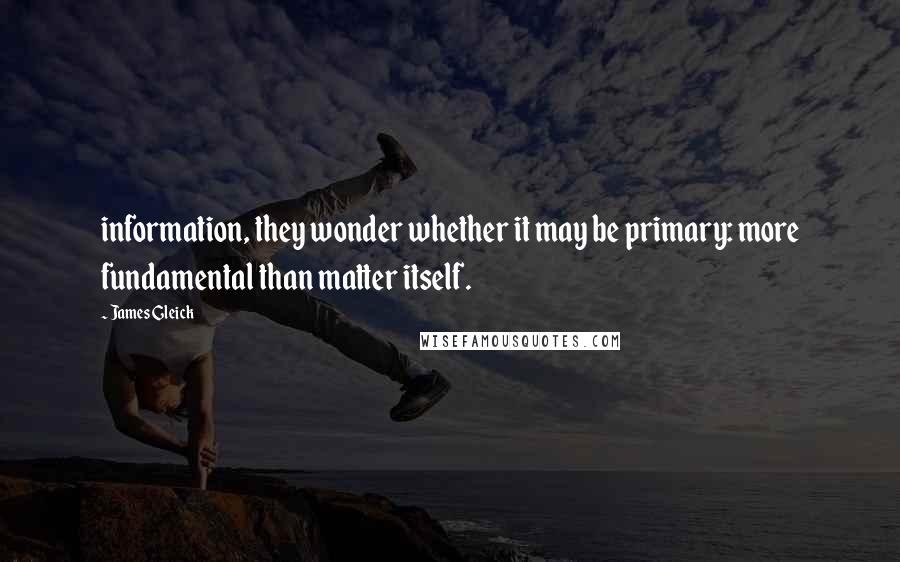 James Gleick Quotes: information, they wonder whether it may be primary: more fundamental than matter itself.