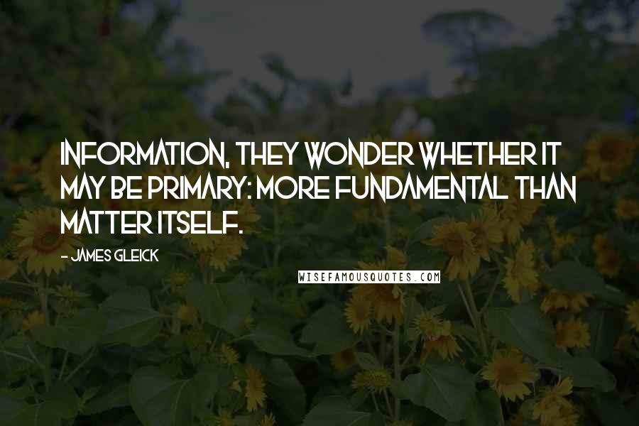 James Gleick Quotes: information, they wonder whether it may be primary: more fundamental than matter itself.