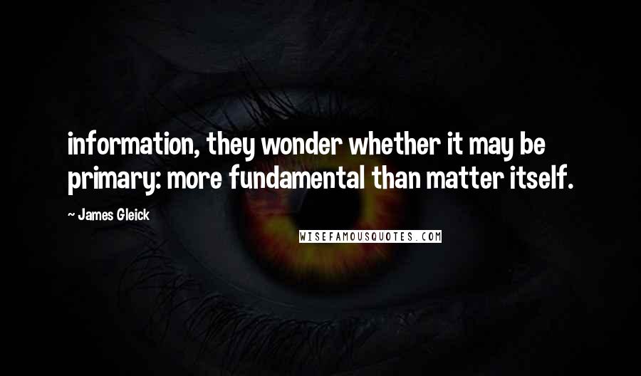James Gleick Quotes: information, they wonder whether it may be primary: more fundamental than matter itself.