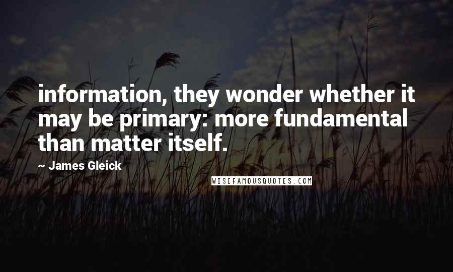 James Gleick Quotes: information, they wonder whether it may be primary: more fundamental than matter itself.