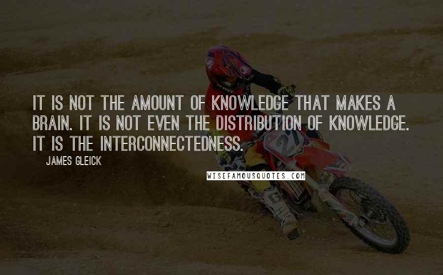 James Gleick Quotes: It is not the amount of knowledge that makes a brain. It is not even the distribution of knowledge. It is the interconnectedness.