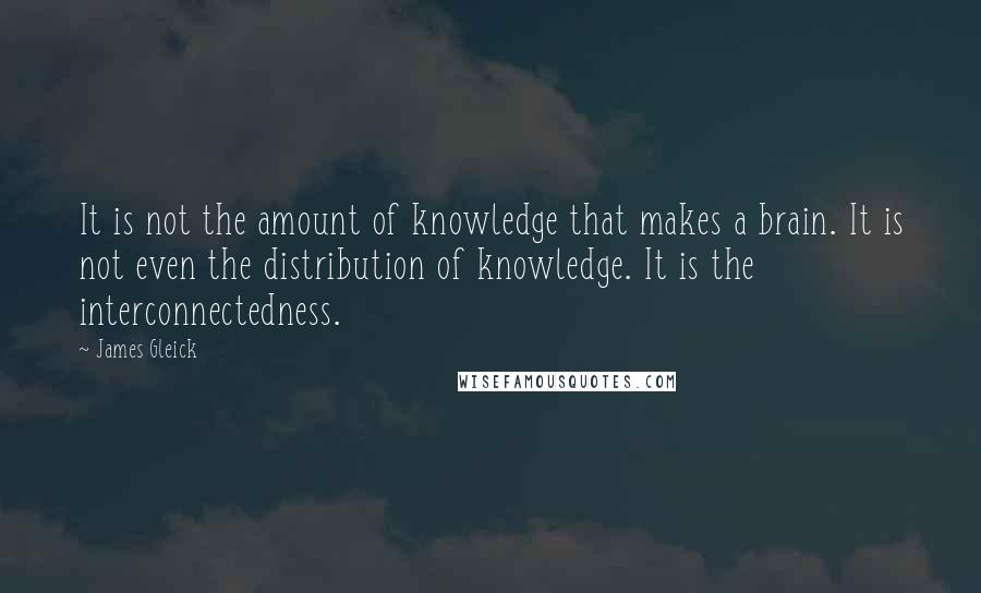 James Gleick Quotes: It is not the amount of knowledge that makes a brain. It is not even the distribution of knowledge. It is the interconnectedness.