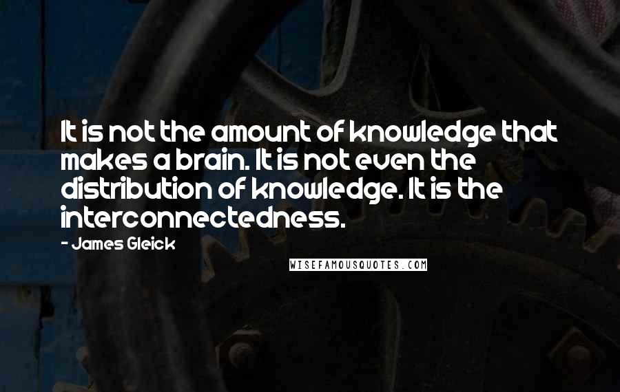 James Gleick Quotes: It is not the amount of knowledge that makes a brain. It is not even the distribution of knowledge. It is the interconnectedness.