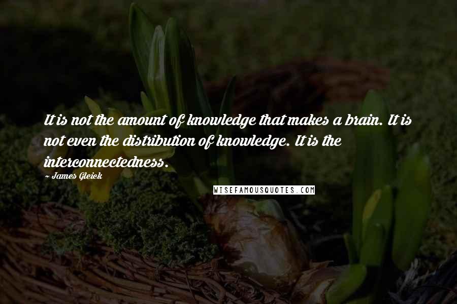 James Gleick Quotes: It is not the amount of knowledge that makes a brain. It is not even the distribution of knowledge. It is the interconnectedness.