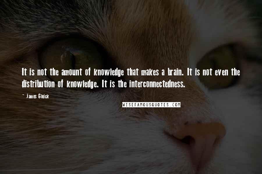 James Gleick Quotes: It is not the amount of knowledge that makes a brain. It is not even the distribution of knowledge. It is the interconnectedness.