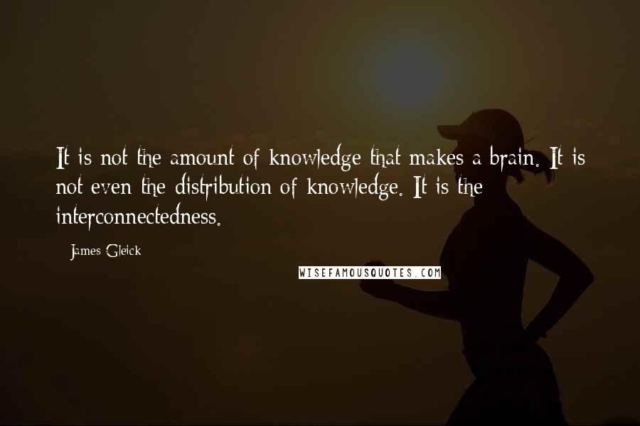 James Gleick Quotes: It is not the amount of knowledge that makes a brain. It is not even the distribution of knowledge. It is the interconnectedness.