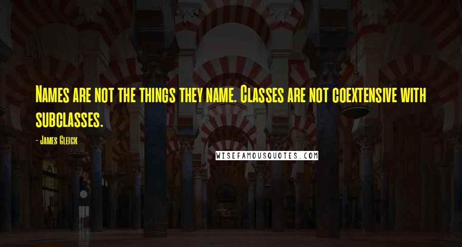 James Gleick Quotes: Names are not the things they name. Classes are not coextensive with subclasses.