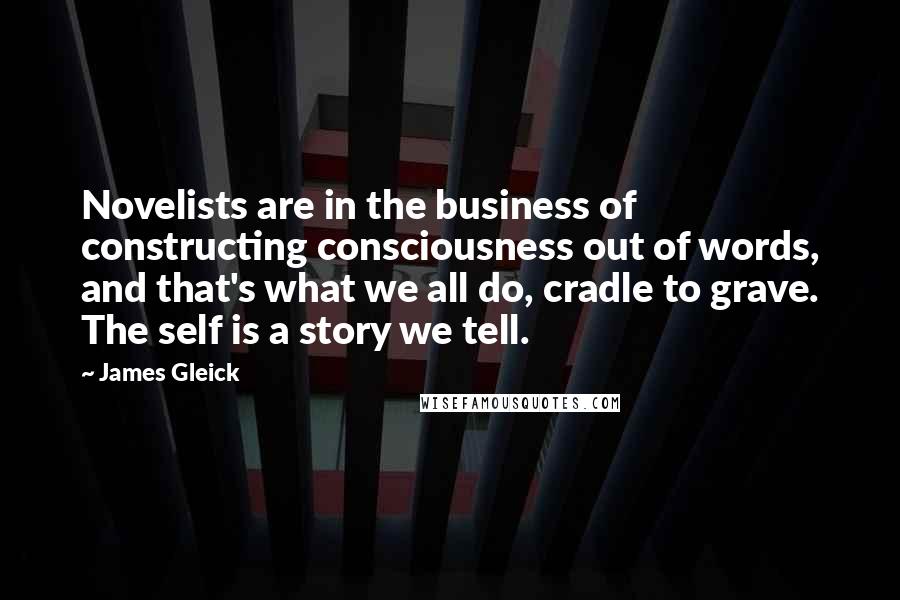 James Gleick Quotes: Novelists are in the business of constructing consciousness out of words, and that's what we all do, cradle to grave. The self is a story we tell.