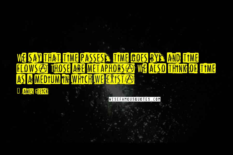 James Gleick Quotes: We say that time passes, time goes by, and time flows. Those are metaphors. We also think of time as a medium in which we exist.