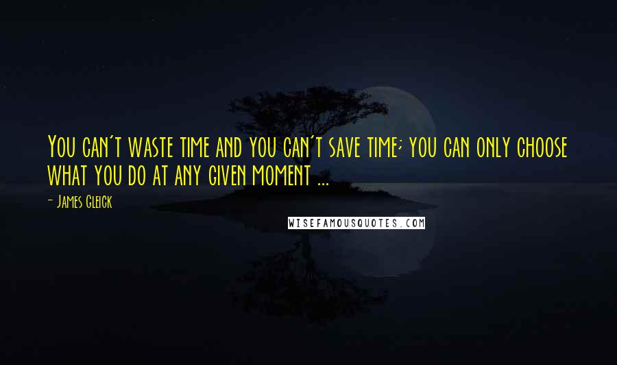 James Gleick Quotes: You can't waste time and you can't save time; you can only choose what you do at any given moment ...