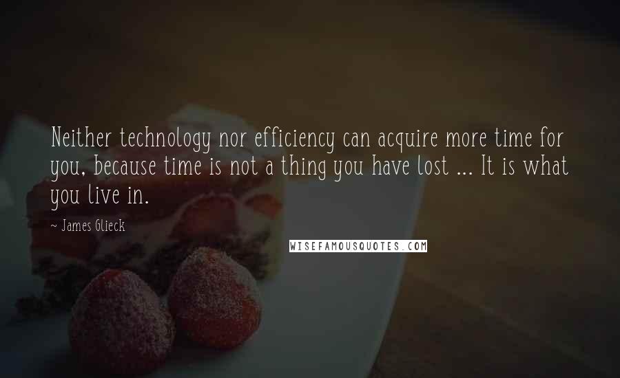 James Glieck Quotes: Neither technology nor efficiency can acquire more time for you, because time is not a thing you have lost ... It is what you live in.