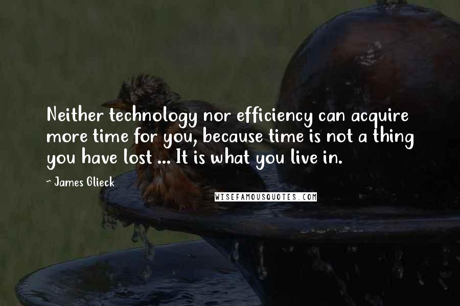 James Glieck Quotes: Neither technology nor efficiency can acquire more time for you, because time is not a thing you have lost ... It is what you live in.
