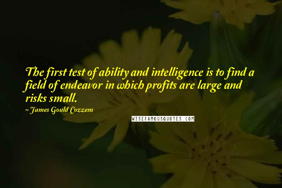 James Gould Cozzens Quotes: The first test of ability and intelligence is to find a field of endeavor in which profits are large and risks small.